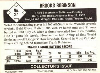 1981 Franchise 1966 Baltimore Orioles #27 Brooks Robinson Back