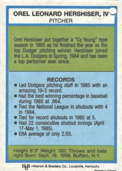 1982-93 Louisville Slugger #NNO Orel Hershiser Back