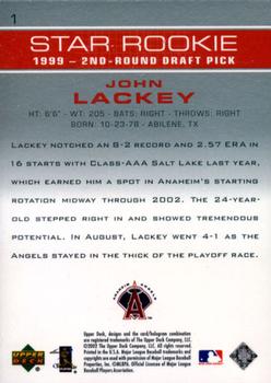 2003 Upper Deck #1 John Lackey Back