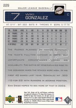 2003 Upper Deck #229 Wiki Gonzalez Back