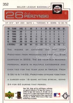 2003 Upper Deck #352 A.J. Pierzynski Back