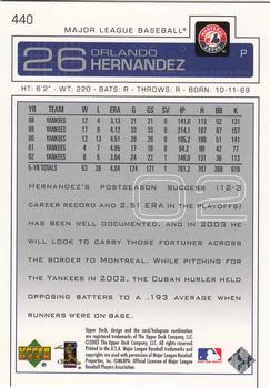 2003 Upper Deck #440 Orlando Hernandez Back
