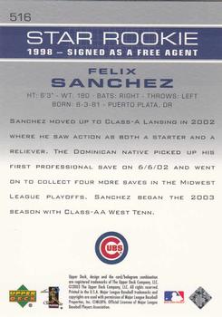 2003 Upper Deck #516 Felix Sanchez Back
