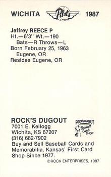 1987 Rock's Dugout Wichita Pilots #NNO Jeff Reece Back