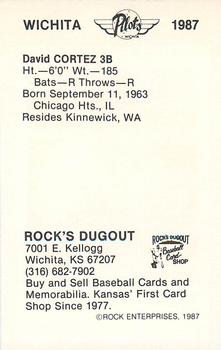 1987 Rock's Dugout Wichita Pilots #NNO Dave Cortez Back