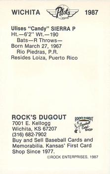 1987 Rock's Dugout Wichita Pilots #NNO Candy Sierra Back