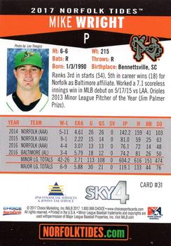 2017 Choice Norfolk Tides #31 Mike Wright Back