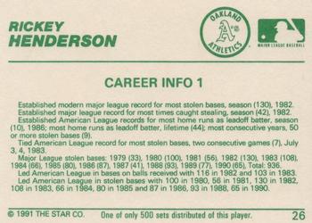 1991 Star All-Star #26 Rickey Henderson Back