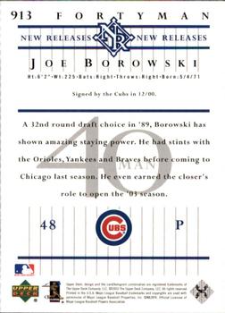 2003 Upper Deck 40-Man #913 Joe Borowski Back