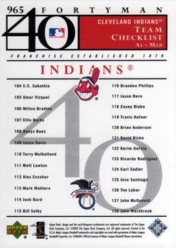 2003 Upper Deck 40-Man #965 Cleveland Indians Back