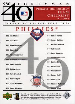2003 Upper Deck 40-Man #986 Philadelphia Phillies Back
