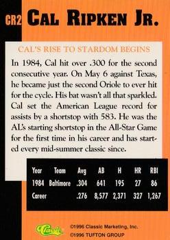 1996 Classic Cal Ripken Jr. Baseball's All-Time Ironman #CR2 Cal Ripken Jr. Back