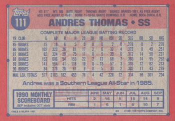 1991 Topps #111 Andres Thomas Back