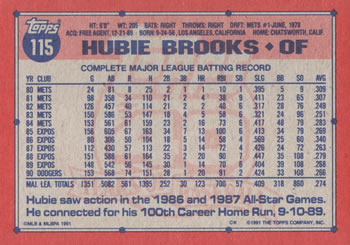 1991 Topps #115 Hubie Brooks Back