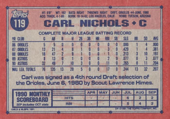 1991 Topps #119 Carl Nichols Back