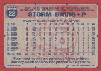 1991 Topps #22 Storm Davis Back