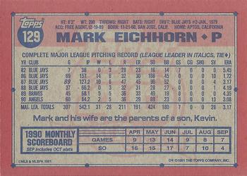 1991 Topps #129 Mark Eichhorn Back