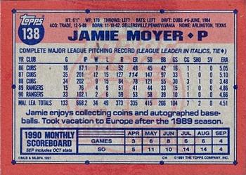 1991 Topps #138 Jamie Moyer Back