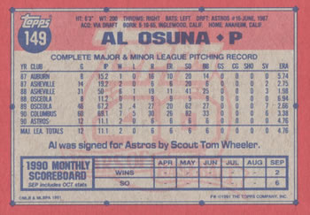 1991 Topps #149 Al Osuna Back