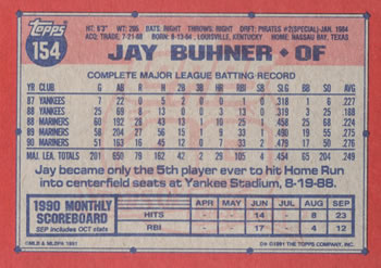 1991 Topps #154 Jay Buhner Back