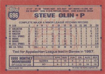 1991 Topps #696 Steve Olin Back