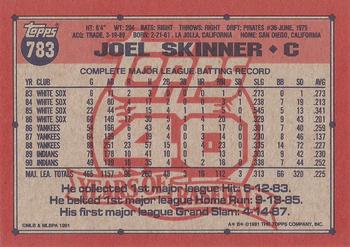 1991 Topps #783 Joel Skinner Back