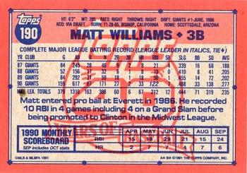 1991 Topps #190 Matt Williams Back