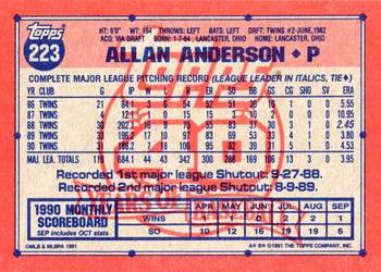 1991 Topps #223 Allan Anderson Back