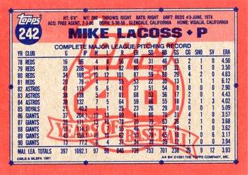 1991 Topps #242 Mike LaCoss Back