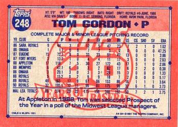 1991 Topps #248 Tom Gordon Back