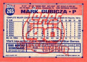 1991 Topps #265 Mark Gubicza Back