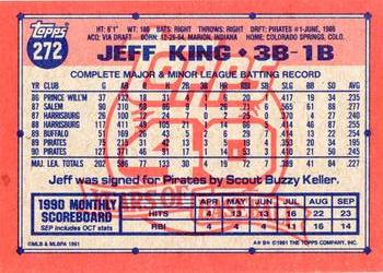 1991 Topps #272 Jeff King Back