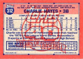1991 Topps #312 Charlie Hayes Back