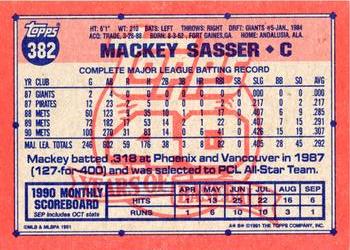 1991 Topps #382 Mackey Sasser Back