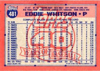 1991 Topps #481 Eddie Whitson Back