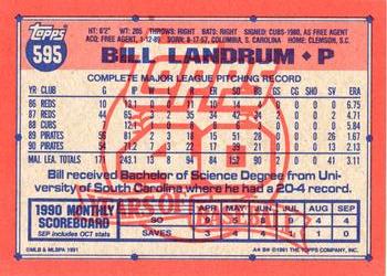 1991 Topps #595 Bill Landrum Back