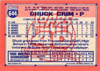 1991 Topps #644 Chuck Crim Back