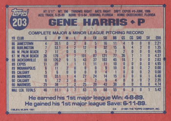 1991 Topps #203 Gene Harris Back