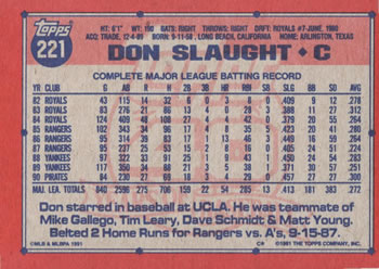 1991 Topps #221 Don Slaught Back
