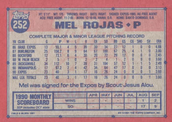 1991 Topps #252 Mel Rojas Back