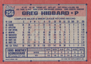 1991 Topps #256 Greg Hibbard Back