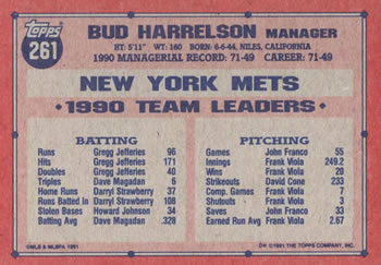 1991 Topps #261 Bud Harrelson Back