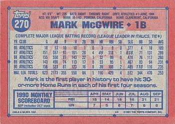 1991 Topps #270 Mark McGwire | Trading Card Database