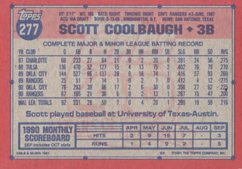 1991 Topps #277 Scott Coolbaugh Back