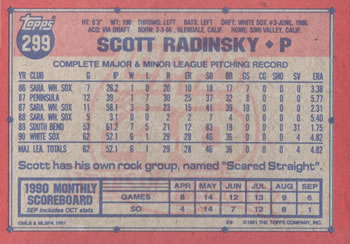 1991 Topps #299 Scott Radinsky Back