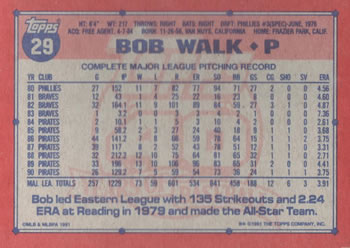 1991 Topps #29 Bob Walk Back