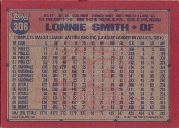 1991 Topps #306 Lonnie Smith Back