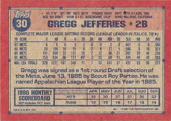 1991 Topps #30 Gregg Jefferies Back