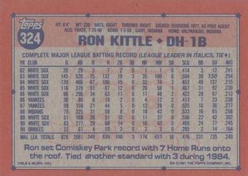 1991 Topps #324 Ron Kittle Back