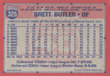 1991 Topps #325 Brett Butler Back